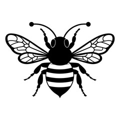 A Flying Bee black Silhouette Clipart, Honey Bee.Simple, black silhouette of a bee, perfect for nature themed designs, logos, or illustrations.Logo of Bee icon vector silhouette isolated design
