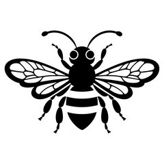 A Flying Bee black Silhouette Clipart, Honey Bee.Simple, black silhouette of a bee, perfect for nature themed designs, logos, or illustrations.Logo of Bee icon vector silhouette isolated design
