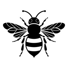 A Flying Bee black Silhouette Clipart, Honey Bee.Simple, black silhouette of a bee, perfect for nature themed designs, logos, or illustrations.Logo of Bee icon vector silhouette isolated design

