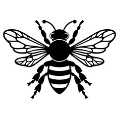 A Flying Bee black Silhouette Clipart, Honey Bee.Simple, black silhouette of a bee, perfect for nature themed designs, logos, or illustrations.Logo of Bee icon vector silhouette isolated design
