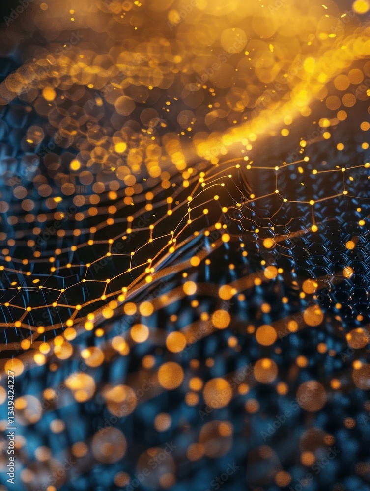 Aufkleber honeycomb surface shifts, glowing hexagons reshape in soft light, creating a mesmerizing effect