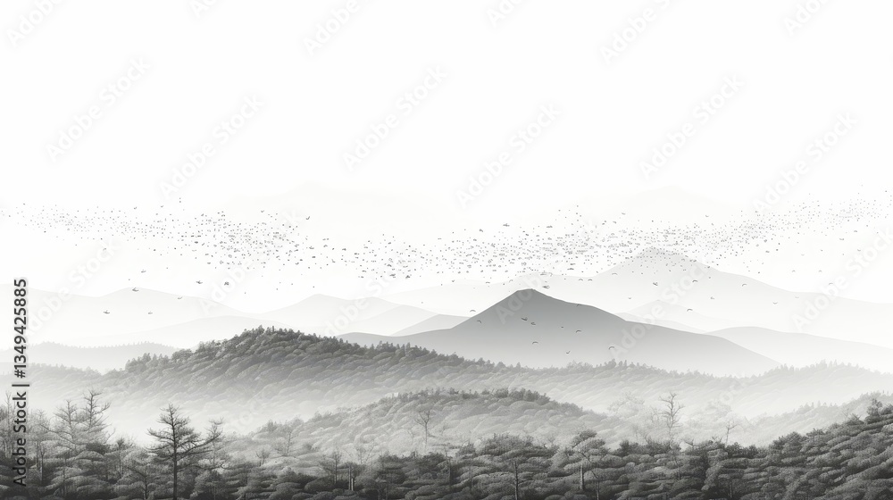 Poster abstract dotted mountain range on a white background with grunge pointillism texture