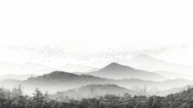 Abstract dotted mountain range on a white background with grunge pointillism texture