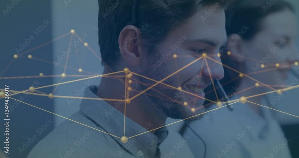Aufkleber customer service representatives smiling with animated network connections overlay