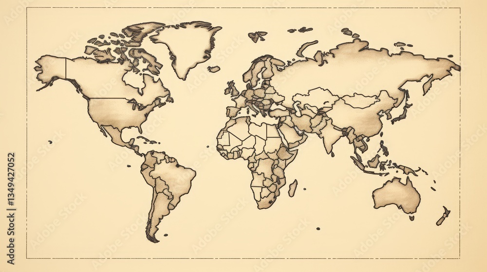 Poster abstract dotted world map with pointillism grunge texture for artistic background design