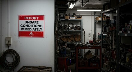 Warning Sign in Workshop Space Conditions Report Safety Message