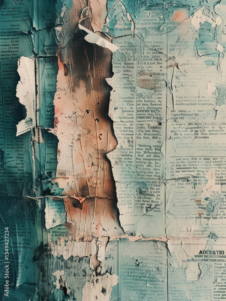 Aufkleber nostalgic textures overlap in a collage, featuring vintage newspaper with soft moody lighting creati