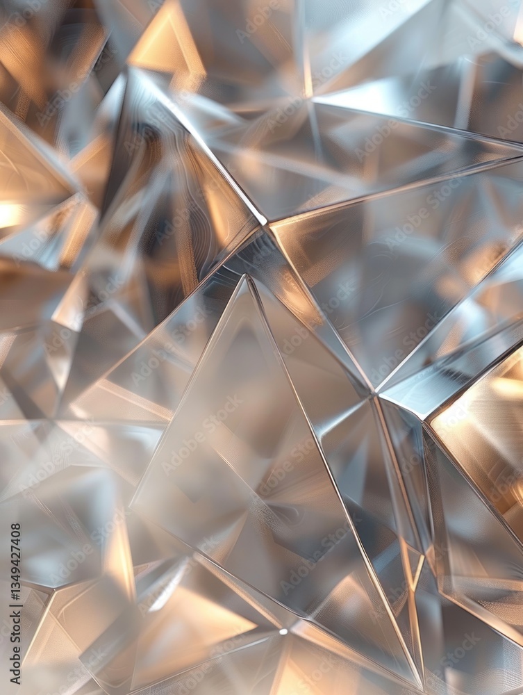 Poster intricate geometric planes overlap, forming a dynamic composition enhanced by soft ambient lighting 