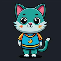 Obraz premium Cute Cartoon Cat with Big Eyes and Smiling Face