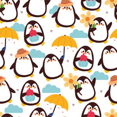seamless pattern cute cartoon penguin with cute stuff and sky element. animal pattern for wallpaper, background and gift wrap paper
