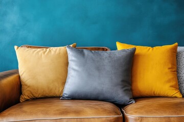 Stylish sofa with colorful pillows