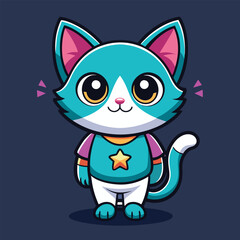Cute Cartoon Cat with Big Eyes and Smiling Face