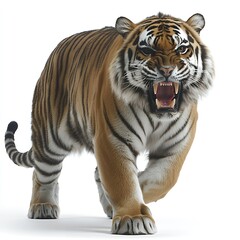 Obraz premium Majestic Bengal Tiger Walking Towards Camera with Open Mouth Showing Teeth