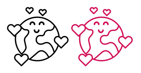 Earth love heart icons pack. vector illustrations designs