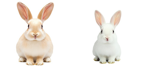 Obraz premium Cute Rabbits Sitting Side by Side on a White Background