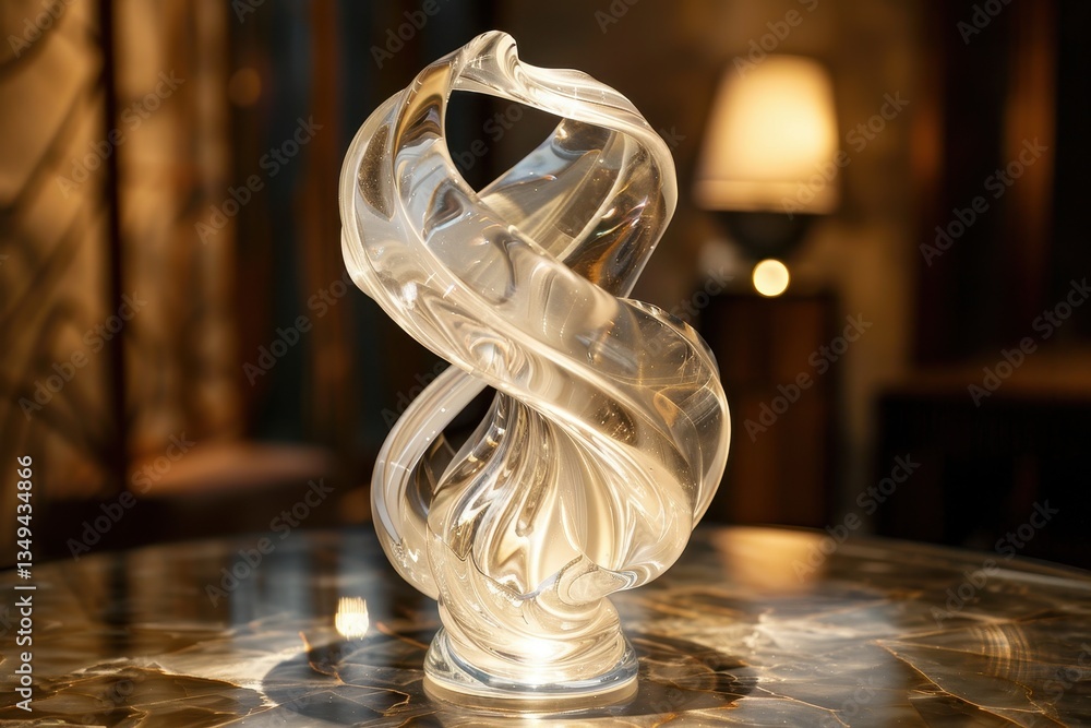 Poster beautiful glass sculpture representing a crashing wave with intricate details and textures displayed