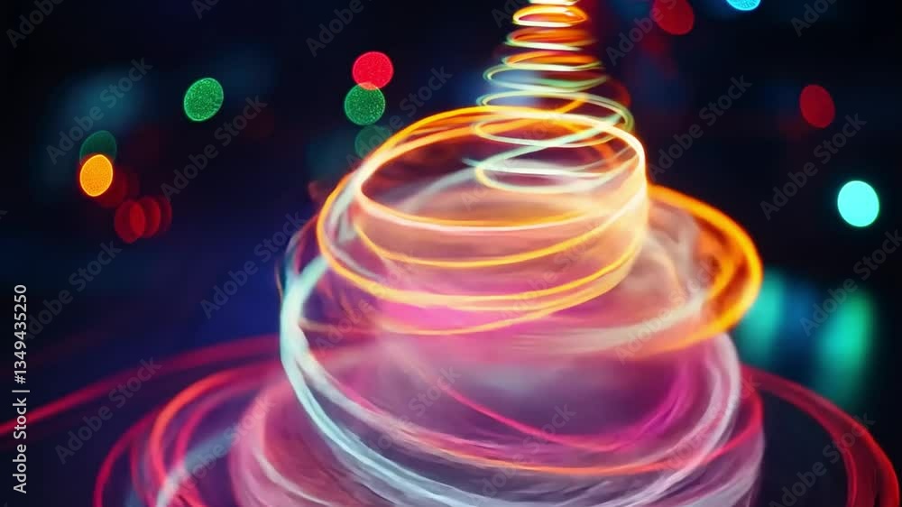 Poster abstract light trails in vibrant colors creating a mesmerizing spiral effect against a dark backgrou