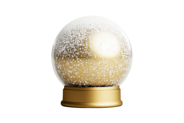 Golden snow globe covered in snow, holiday decoration, cut out transparent