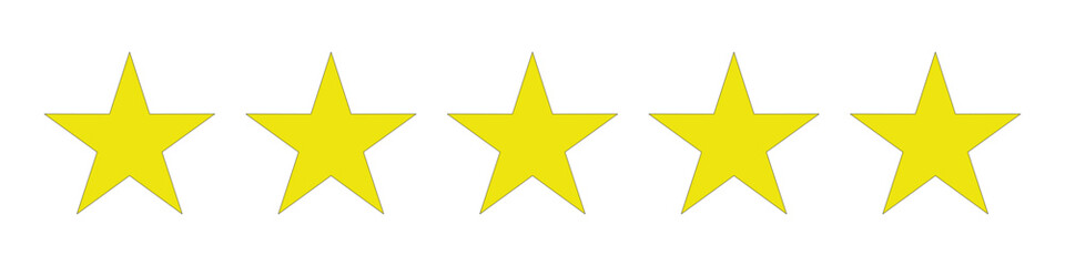 5 Star Rating  with five golden stars as