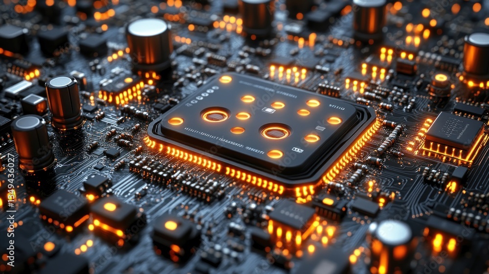 Poster close-up of a lit-up central processing unit on a circuit board