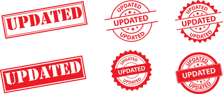 updated red  rubber stamp  label isolated on transparent background