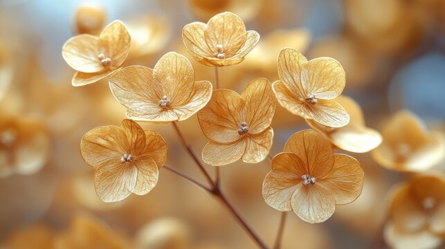 Delicate, golden hydrangea blossoms - Powered by Adobe