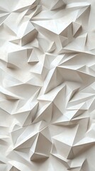 Abstract geometric wall art, folded paper-like triangles in white