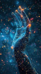 Digital hand reaching into cosmic space
