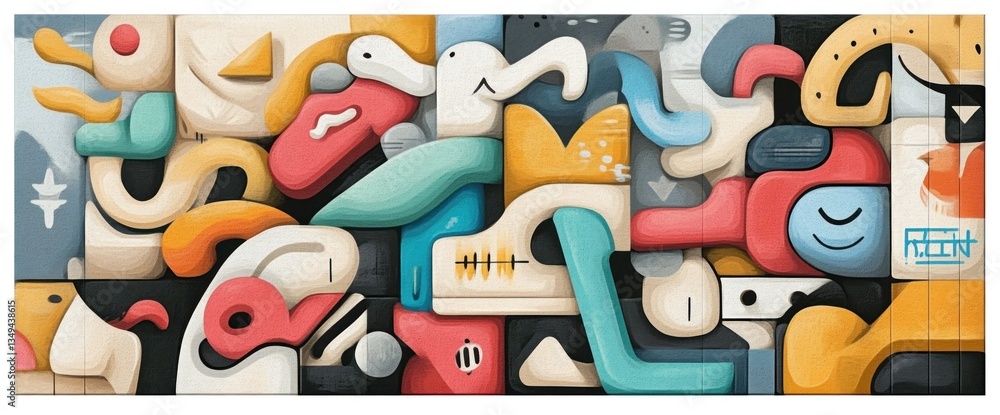 Aufkleber abstract colorful shapes and forms in a layered composition