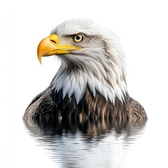 Obraz premium Majestic Bald Eagle Portrait Reflected in Water Isolated on White Background Wildlife