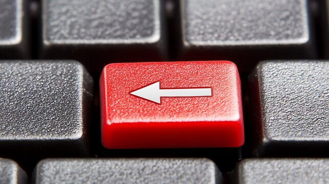 Close-up of a red left arrow key on a computer keyboard