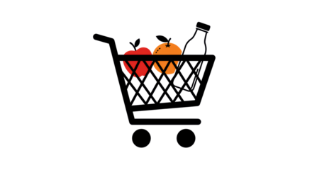 Isolated Shopping Cart with Groceries