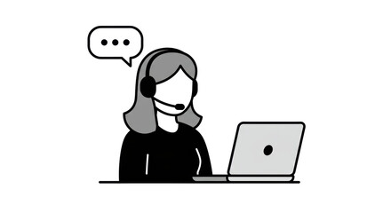 Isolated Customer Support Agent with Laptop, Speech Bubble