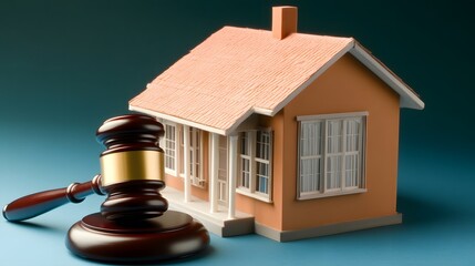 Gavel and House Model: Real Estate Auction Concept