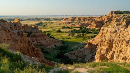 Obraz premium Badlands wilderness at midnight, deep shadows stretching across layered rock formations.