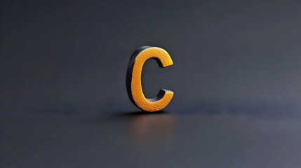 3d Capital Letter C With Orange Pixels On Dark Background
