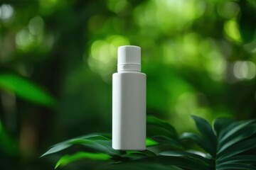 Bottle on Lush Green Leaves