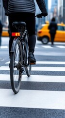 Compliance Pedestrians Awareness. Person Cycling Across City Crosswalk