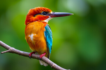 Obraz premium Stunning Kingfisher Perched on a Tree Branch, Showcasing Its Brilliant Plumage, Sharp Beak, and Graceful Presence in a Serene Natural Setting