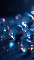 3D crystal spheres floating in dark with sharp reflections, vivid highlights, floating, spheres