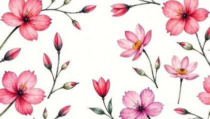 Fototapeta premium Pastel watercolour flower pattern, delicate blooms, continuous design, design, textile