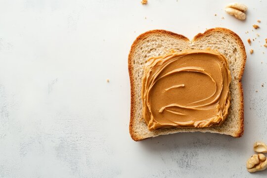 A slice of toasted bread covered in peanut butter