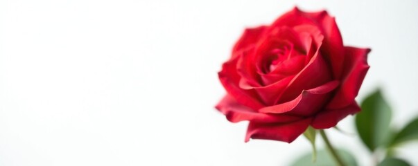 Fototapeta premium Single rose on white background with shallow depth of field effect, petals, detail