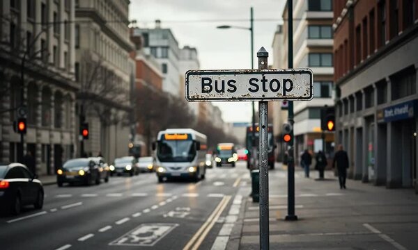 a road sign information for bus stops
