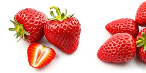A vibrant, ripe strawberry, isolated on a pure white background, healthy, strawberry