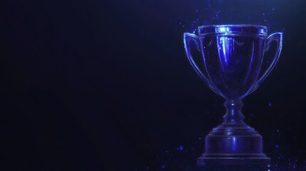 A glowing blue award cup representing achievement and victory