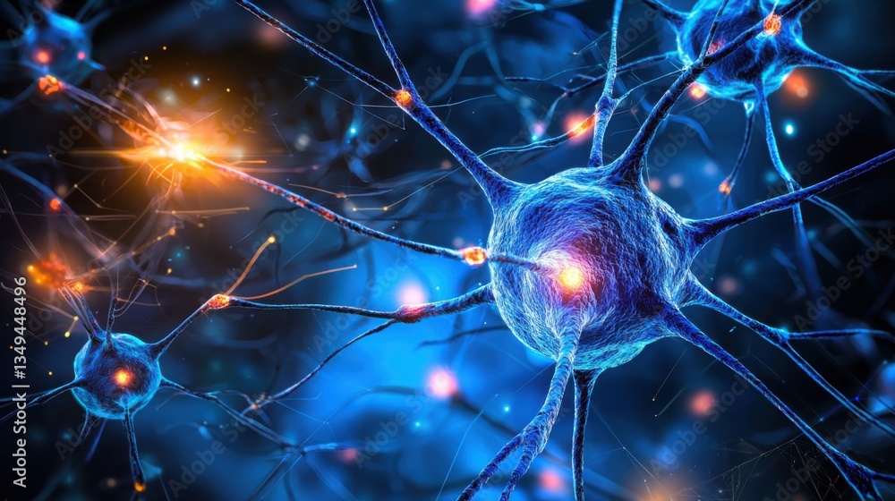 Poster a close-up of neurons and nerve cells depicting adaptive learning neural models and complex brain fu