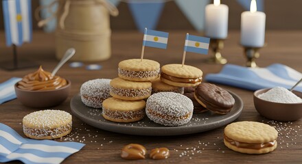 Alfajores Cookies with Dulce De Leche and Argentinian Flag Decoration