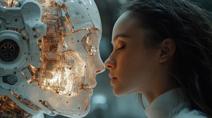 Woman analyzing a model of a human head indicating the use of ai-assisted career coaching for personal development