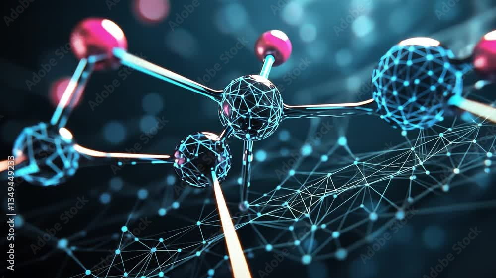 Aufkleber abstract molecular structure with connected nodes and colorful atoms illustrating scientific concept